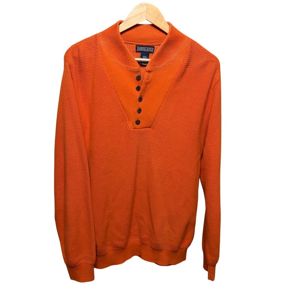 VTG Lands End USA Mens Henley Waffle Pullover Cotton 90s Sweater M Grandpacore‎